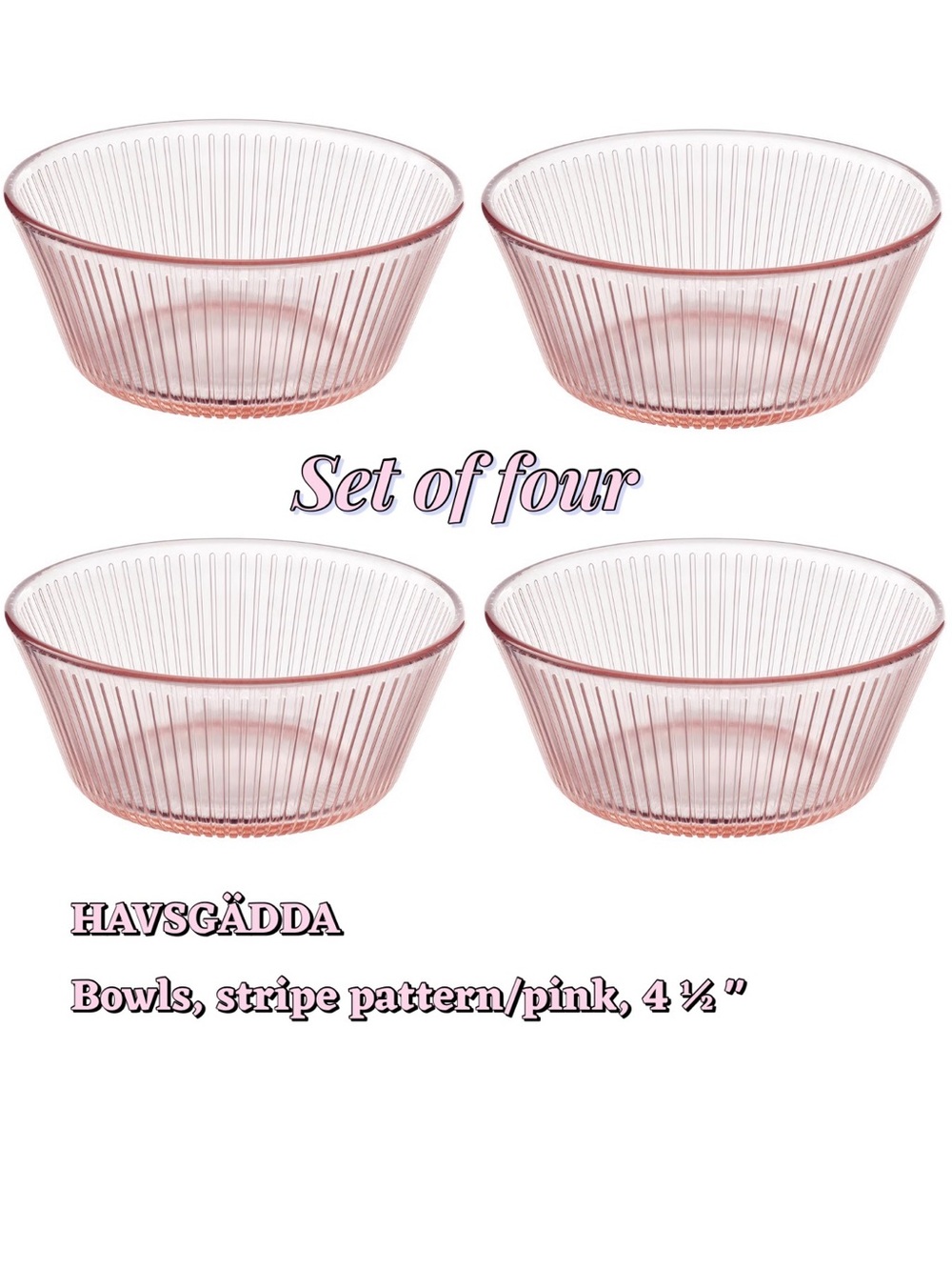 Pink Stripe Glass Bowls - Set of 4